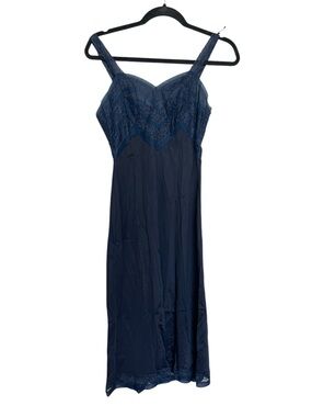 Y2K Coquette Women's Navy Lace-Trim Slip Dress